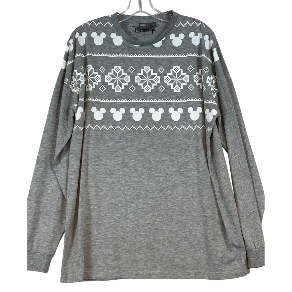Disney Mickey Mouse Gray Long Sleeve Christmas Sweater T-Shirt Women Med Festive